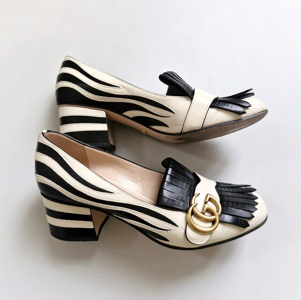 Gucci marmont zebra leather heels